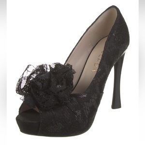 ESCADA black lace trim platform heels